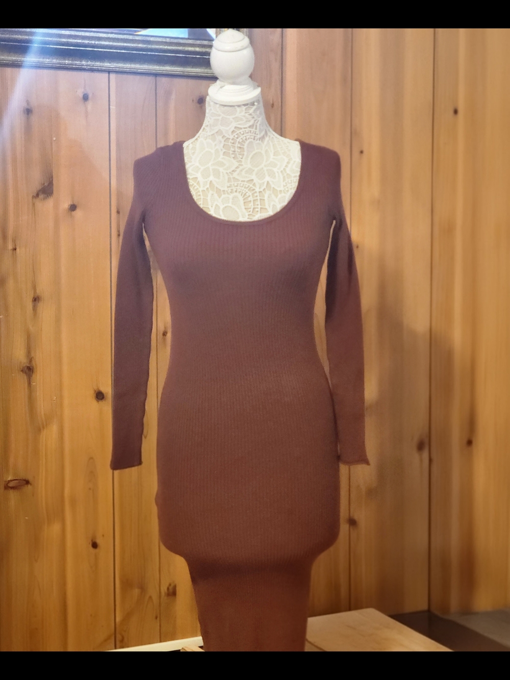 Universal Thread Ribbed Scoop Neck Long Sleeve Dress - Brown